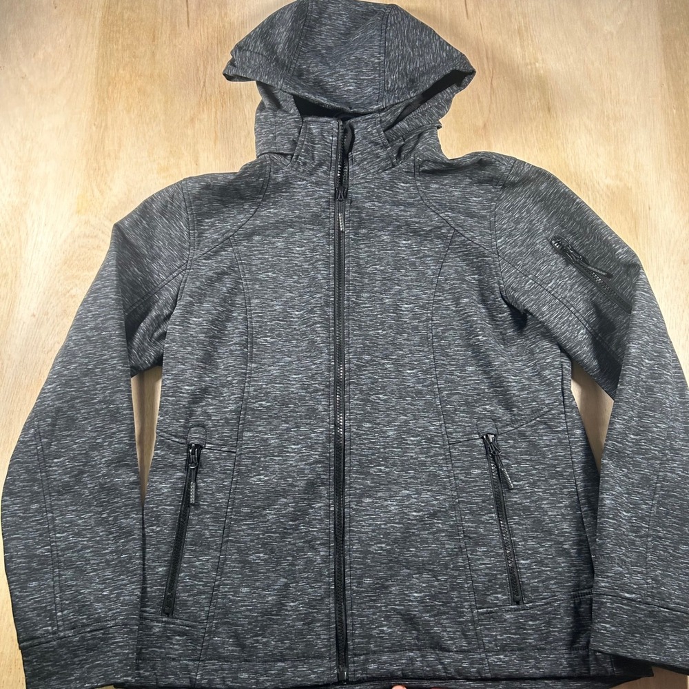 Free Country Womens Gray Space Dye Faux Fur Lined Softshell Hooded Jacket Medium